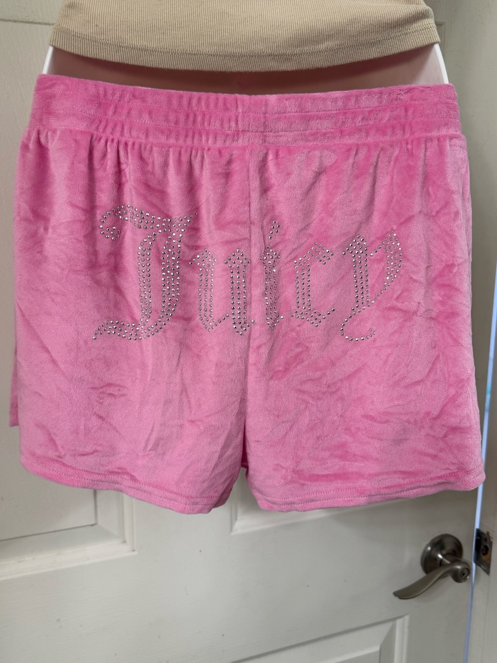 Juicy Couture Pink Velour Rhinestone Logo Shorts